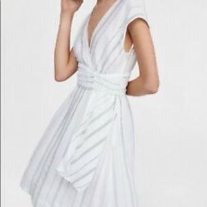 Zara V-neck striped ivory white dress